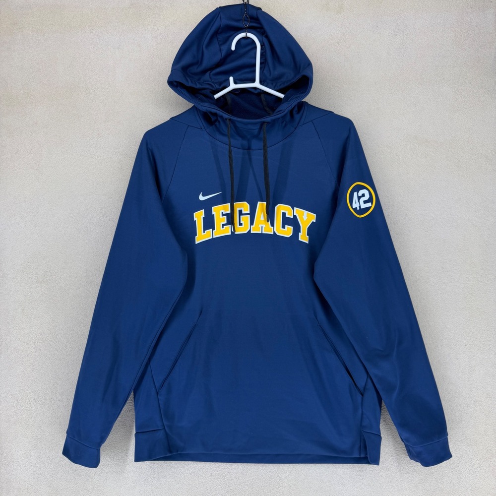 Nike Dri-FIT Navy Blue Legacy 42 Hoodie Pullover Athletic Sweatshirt Mens L